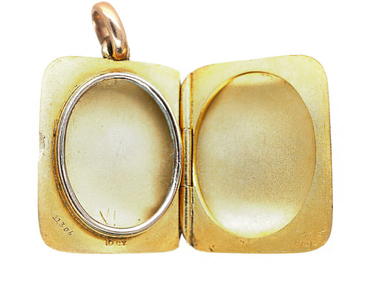 Edwardian 14 ct Gold Rectangular Locket with Diamond Set Flower