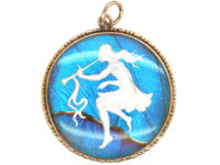 Art Deco 9ct Gold, Butterfly Wing & Sulphide Pendant of a Dancing Nymph with Trumpet