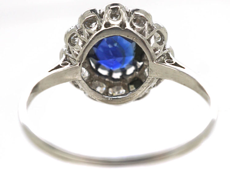 Edwardian Platinum, Sapphire & Diamond Cluster Ring