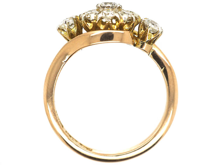 Edwardian 18ct Gold & Diamond Cluster Crossover Ring