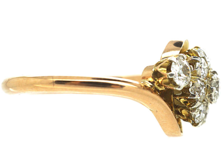 Edwardian 18ct Gold & Diamond Cluster Crossover Ring