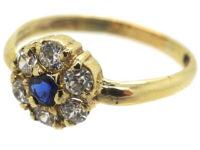 Edwardian 15ct Gold, Sapphire & Diamond Cluster Ring