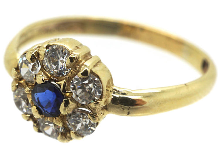 Edwardian 15ct Gold, Sapphire & Diamond Cluster Ring