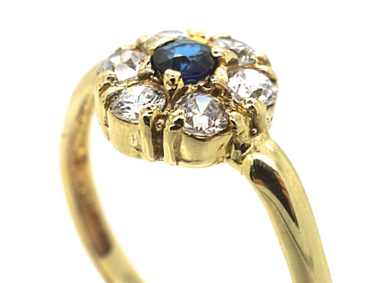 Edwardian 15ct Gold, Sapphire & Diamond Cluster Ring