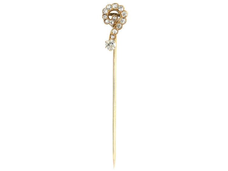 Edwardian 18ct Gold Question Mark Tie Pin set with Diamonds