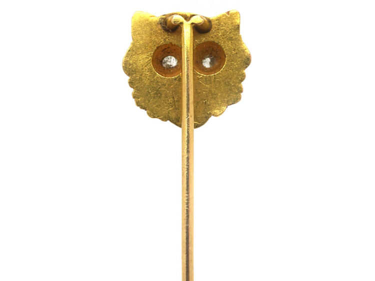 Edwardian 18ct Gold Cat Tie Pin with Diamond Eyes
