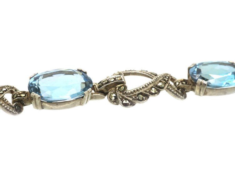 Art Deco Silver, Marcasite & Synthetic Blue Spinel Bracelet