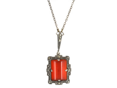 Art Deco Silver, Carnelian & Marcasite Necklace