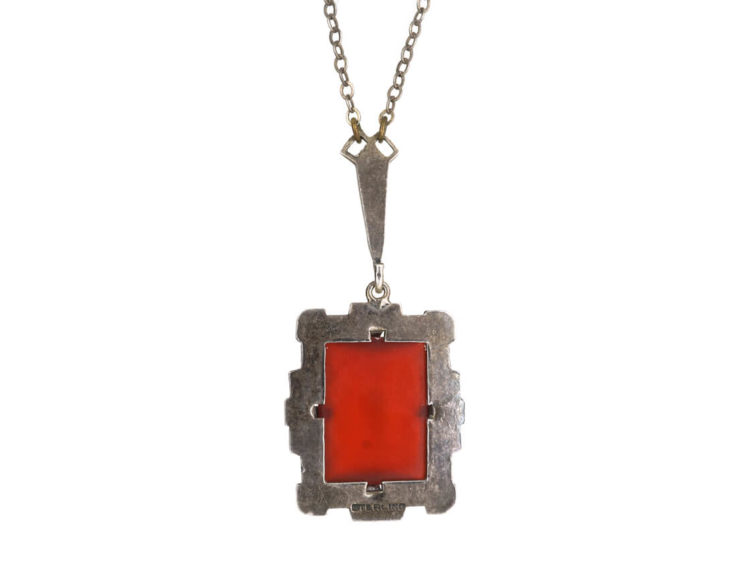 Art Deco Silver, Carnelian & Marcasite Necklace