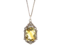 Art Deco Silver & Citrine Pendant on Silver Chain