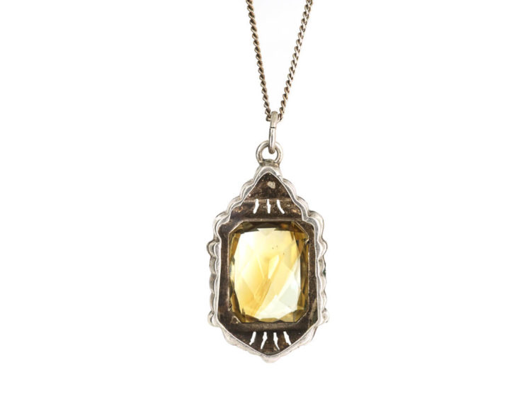Art Deco Silver & Citrine Pendant on Silver Chain