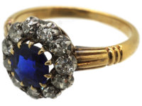 Edwardian 18ct Gold, Sapphire & Diamond Cluster Ring