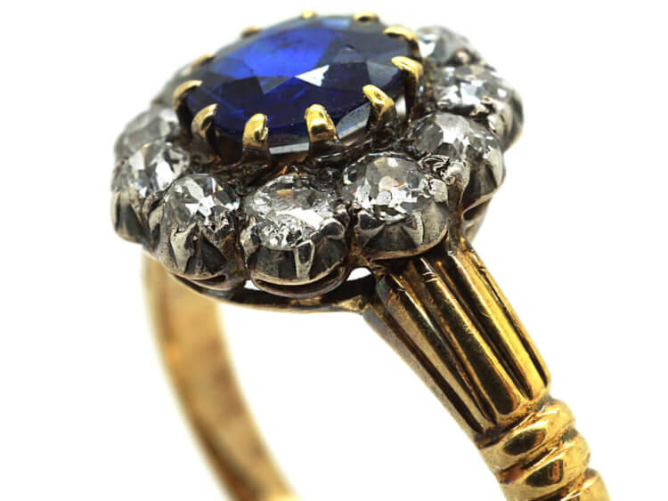 Edwardian 18ct Gold, Sapphire & Diamond Cluster Ring