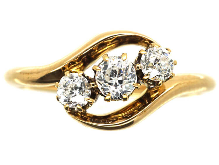 Edwardian 18ct Gold, Three Diamond Crossover Ring