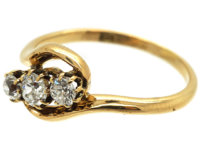 Edwardian 18ct Gold, Three Diamond Crossover Ring