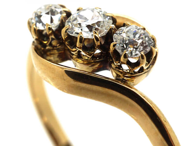 Edwardian 18ct Gold, Three Diamond Crossover Ring