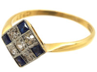 Art Deco 18ct Gold & Platinum, Sapphire & Diamond Ring