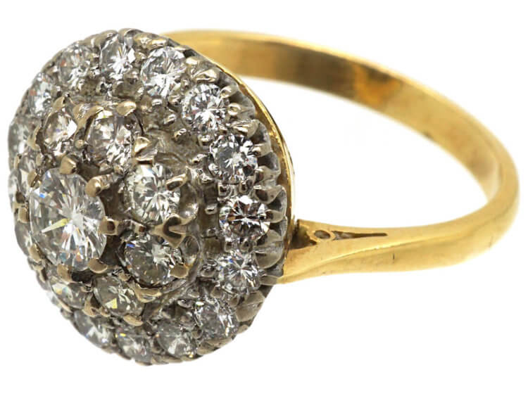18ct Gold & Diamond Three Row Cluster Ring