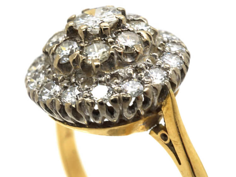 18ct Gold & Diamond Three Row Cluster Ring
