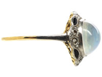 Art Deco 18ct Gold & Platinum, Onyx, Rose Diamond & Moonstone Ring