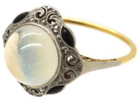 Art Deco 18ct Gold & Platinum, Onyx, Rose Diamond & Moonstone Ring