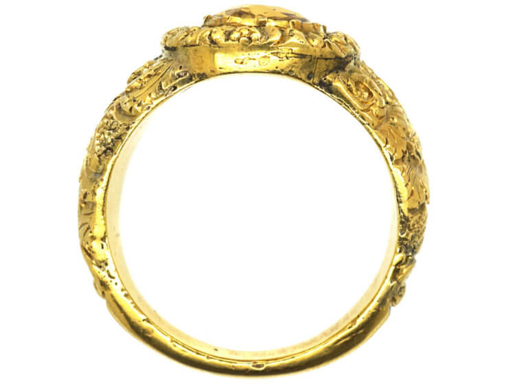 Georgian 18ct Gold Repoussé Ring set with a Foiled Citrine