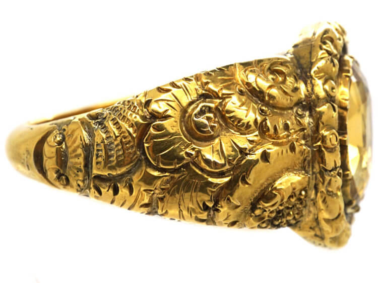 Georgian 18ct Gold Repoussé Ring set with a Foiled Citrine
