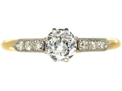 Edwardian 18ct Gold & Platinum Diamond Solitaire Ring with Diamond Set Shoulders Edwardian 18ct Gold & Platinum Diamond Solitaire Ring with Diamond Set Shoulders