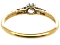 Edwardian 18ct Gold & Platinum Diamond Solitaire Ring with Diamond Set Shoulders