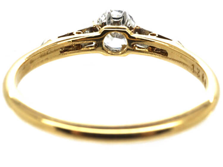 Edwardian 18ct Gold & Platinum Diamond Solitaire Ring with Diamond Set Shoulders