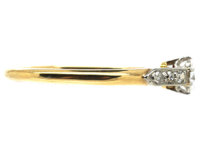 Edwardian 18ct Gold & Platinum Diamond Solitaire Ring with Diamond Set Shoulders