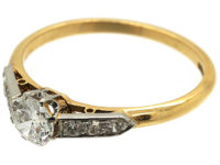 Edwardian 18ct Gold & Platinum Diamond Solitaire Ring with Diamond Set Shoulders