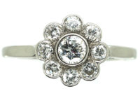 Austrian Early 20th Century 18ct White Gold Diamond Daisy Cluster Ring