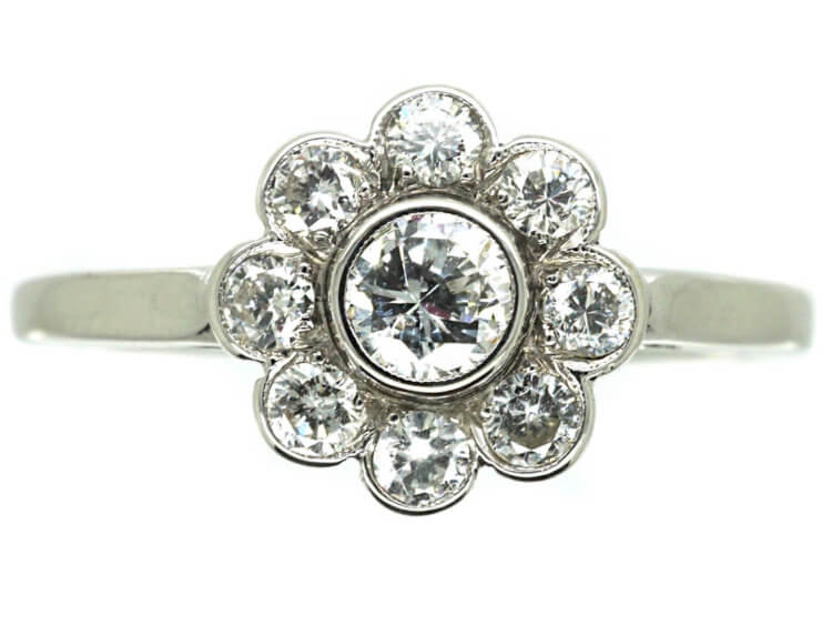 Austrian Early 20th Century 18ct White Gold Diamond Daisy Cluster Ring