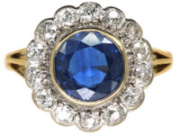 18ct Gold & Platinum, Large Sapphire & Diamond Cluster Ring