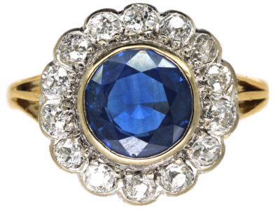 18ct Gold & Platinum, Large Sapphire & Diamond Cluster Ring