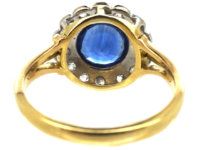 18ct Gold & Platinum, Large Sapphire & Diamond Cluster Ring