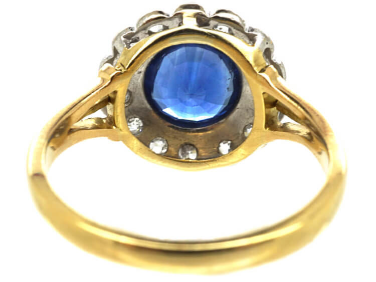 18ct Gold & Platinum, Large Sapphire & Diamond Cluster Ring