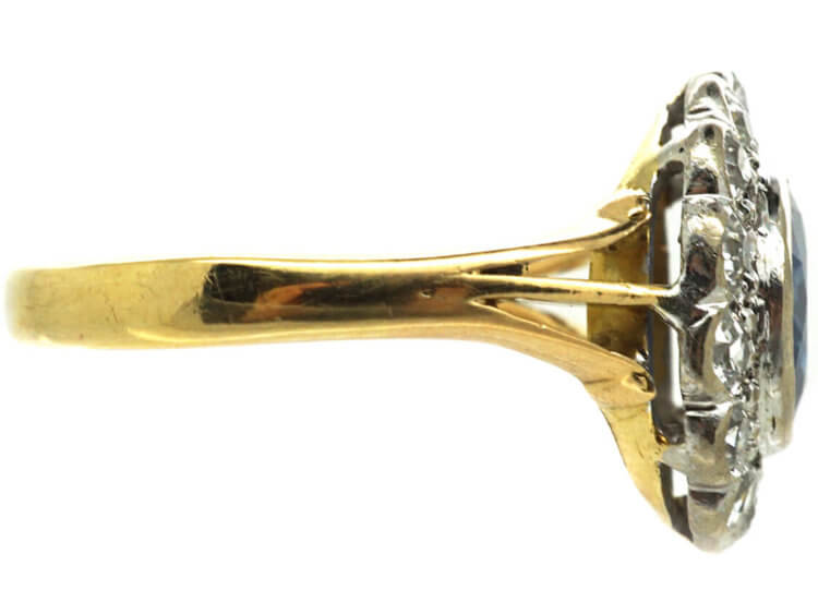 18ct Gold & Platinum, Large Sapphire & Diamond Cluster Ring