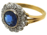 18ct Gold & Platinum, Large Sapphire & Diamond Cluster Ring
