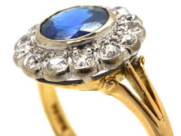 18ct Gold & Platinum, Large Sapphire & Diamond Cluster Ring