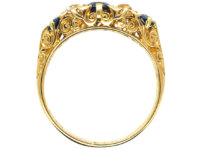 Victorian 18ct Gold, Five Stone Sapphire & Diamond Carved Half Hoop Ring