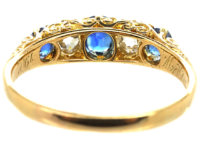 Victorian 18ct Gold, Five Stone Sapphire & Diamond Carved Half Hoop Ring