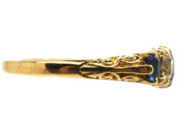 Victorian 18ct Gold, Five Stone Sapphire & Diamond Carved Half Hoop Ring