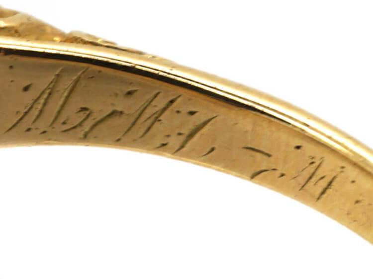 Victorian 18ct Gold, Five Stone Sapphire & Diamond Carved Half Hoop Ring