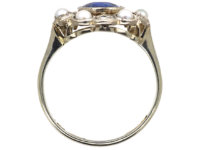 Edwardian 18ct Gold & Platinum, Sapphire, Natural Split Pearl & Diamond Cluster Ring