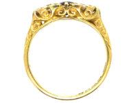 Edwardian 18ct Gold Carved Half Hoop Sapphire & Diamond Ring