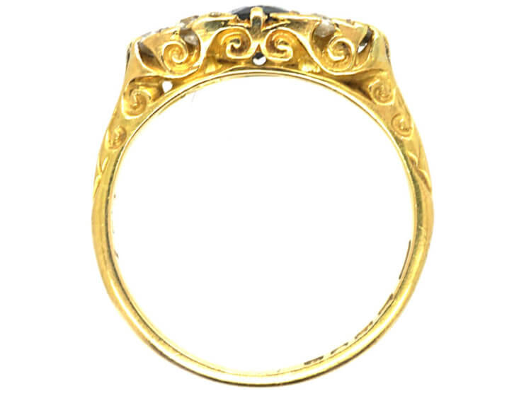 Edwardian 18ct Gold Carved Half Hoop Sapphire & Diamond Ring