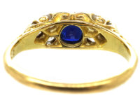 Edwardian 18ct Gold Carved Half Hoop Sapphire & Diamond Ring