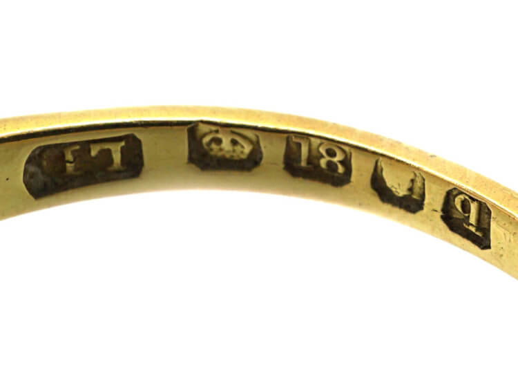 Edwardian 18ct Gold Carved Half Hoop Sapphire & Diamond Ring